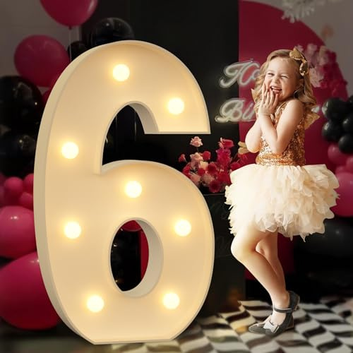 Tongjoy Marquee Light Up Numbers 6, 3FT Marquee Number Balloon, Marquee Light Up Numbers for Party Decoration, Birthday Decor, Anniversary Party Decorations, Balloon Arch Kit