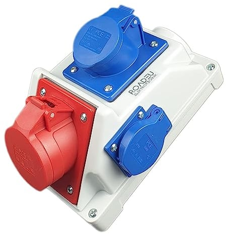 RoadEu - Prise Industrielle Murale Combinée Adaptateur 16 A - Prise CEE 5P avec prise CEE 16 A 3P et - Répartiteur de courant de construction 16 A - Prises PCE - Boîtier de distribution en saillie