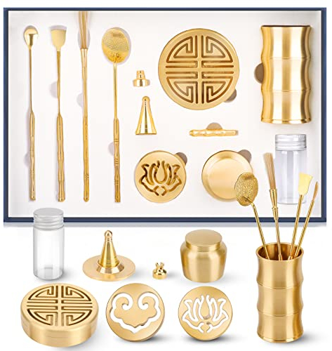 12 pezzi Bruciatore Incenso, Kit per Produzione di Incenso in Ottone, Porta Incenso, Stampo per Sigillo Cono di Incenso per Meditazione Yoga, Profumo per La Casa