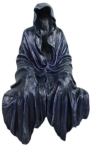 nezababycos Gothic Reaper Statue Halloween Dekoration Grim Death Ghost Sitzende Skulptur Satanisch Gruselige Horror Figuren Home Room Outdoor Garten Regal Desktop Decor (Dunkelschwarz, Harz)