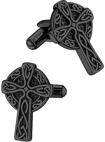 FaithHeart Schwarz Manschettenknöpfe für Herren, Keltischer Knot Kreuz Manschetten Knopf, Fashion Cufflinks, Bestes Geschenk für Bräutigam Freuden Ehemann Vater