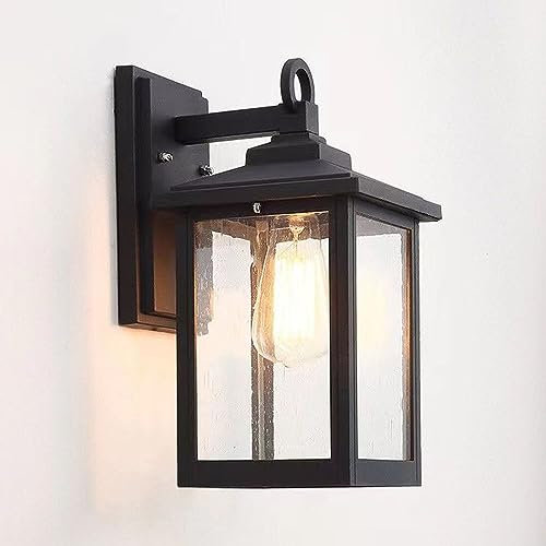 Quevia-Eletro Vintage Außen-Wandleuchte Gartenlampe Glas-Schirm Rustikal Wandlampe Aussen Rustikal Außenwandlampe Schwarz Aluminium Wasserdicht IP44 Retro Außenleuchte Foyer Balkon Villa Veranda E27