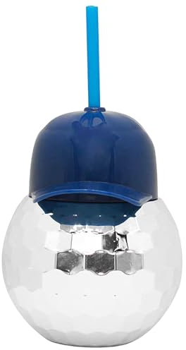 Silver Disco Drinking Balls with Blue Peaked-Cap with Straw, Mirror Ball Cups with Baseball-Cap, Disco Ball Cocktail Drinking Cup Wine Cocktail Glass Drinking Syrup Tea Bottle 600ML