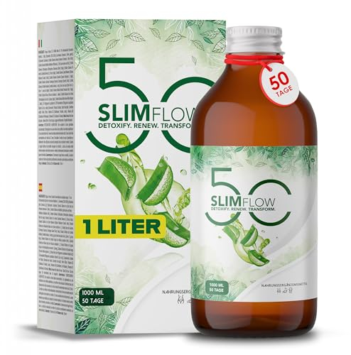 SLIMFLOW50® DETOX KUR (DETOX DRAINAGE DIÄT ENTHALTEN) - 50 DOSEN (1000ml für 50 Behandlungstage – hält 3-mal länger) | Entgiftungskur |19 aktiv mit Bromelain | Leber Entgiften Testsieger
