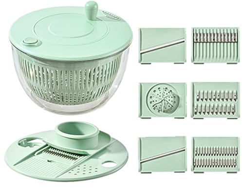 LATAFA Multifunctional Salad Spinner, Large Salad Leaves Dryer, Crystal Clear, Quick Drying Action, Green, Round