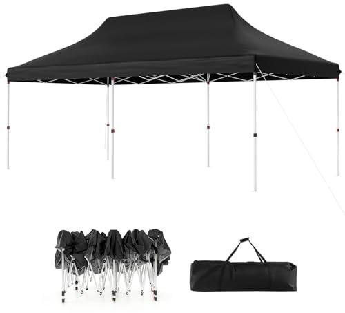 SPOTRAVEL 3m x 6m Pop Up Gazebo, UPF50+ Waterproof Marquee Gazebo Canopy Tent with Carrying Bag, Outdoor 3-Level Height Adjustable Party Tent Shelter for Garden Patio Beach (without Sides, Black)