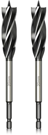 Meccion Profesional Broca para Madera 20mm x 165mm x 2Pcs Self Feed Broca Taladro, 1/4 Hexagonal Vástago Brocas Espirales para madera