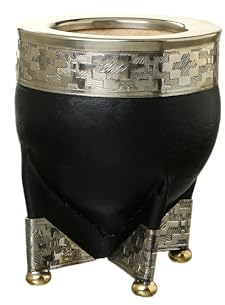 Generic Gourd Imperial Mate Tasse, gefüttert mit argentinischem Leder und doppelter Nickel-Silber-Ferrule, und Nickel-Silber-Basis, kurz, schwarz