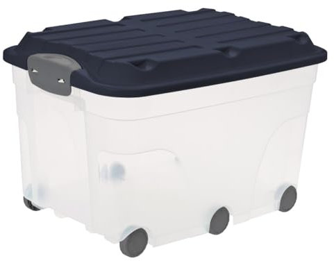 Rotho Aufbewahrungsbox Roller 6 mit Rollen und Deckel 57 L midnight blau Aufbewahrungsbox