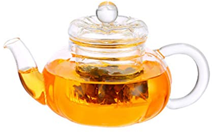 Tetera De Vidrio De 10 Onzas Con Rayas Verticales, Tetera Transparente Con Infusor De Vidrio Extraíble, Tetera Con Forma De Calabaza De 300 Ml Para Tetera De Hojas Sueltas
