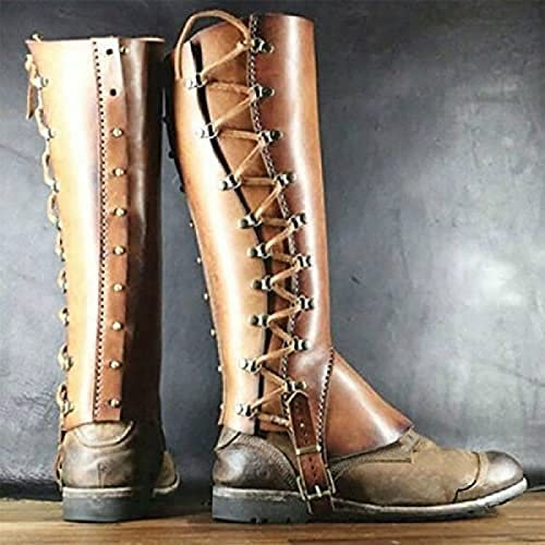 Mittelalterliche Leder-Chaps-Gamasche, verstellbare Steampunk-Gamasche, Ritter-Beinset, Rüstung, Cosplay-Kostüm, Erwachsener, Reiter, Cowboy, Sattel, Wandern, Zubehör, Party-Dekoration, Gesc