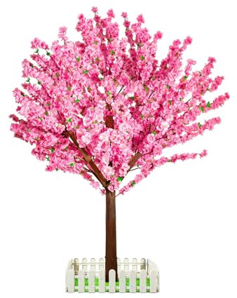 Artificial Trees for Indoor Decor: Handmade Natural Faux Peach Blossom Tree, 5FT Tall Fake Cherry Blossom Outdoor with Wood Trunk and Pink Flowers for Party Wedding Christmas Home Decor