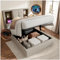 Sapgaks Bett 90x 200 mit kabellosem Aufladen, USB und Typ C, polsterbett mit Stauraum, Bett 90x 200 mit lattenrost aus natürlichem Holz-Leinen,Natur
