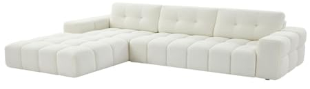 Vente-unique-Ecksofa - Ecke Links - Bouclé-Stoff - Weiß - SOPELANA