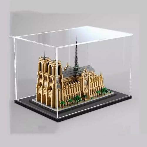 JIULIN Acryl-Vitrine Box kompatibel mit Lego 21061 Notre Dame Kathedrale im Pariser Modell, staubdicht, transparent, schwarzer Sockel
