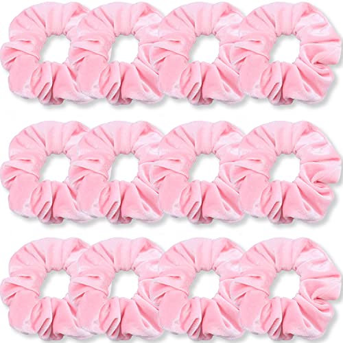 VENUSTE Rosa Haargummis, Premium-Samt-Haargummis für Haare, einfarbig, dicke Haarbänder, weiche Seile, Pferdeschwanz-Halter, Haarschmuck für Damen und Mädchen, 12 Stück