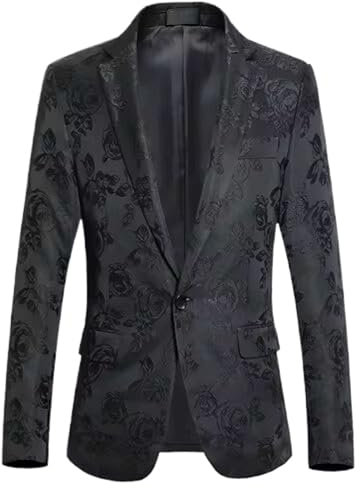 MQMYJSP Estate e Autunno Uomini Rose Suit Jacket Nero Bianco Uomo Business Abito Da Festa di Nozze Blazer Cappotto, 9916 Nero, L
