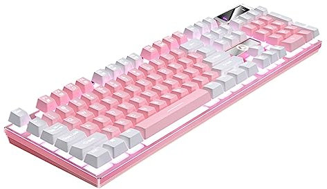 KONTONTY Teclado Gaming USB Cable Teclas RGB Retroiluminado Rosa y Blanco con Efecto Luz Cambio Natural para Oficina Sports