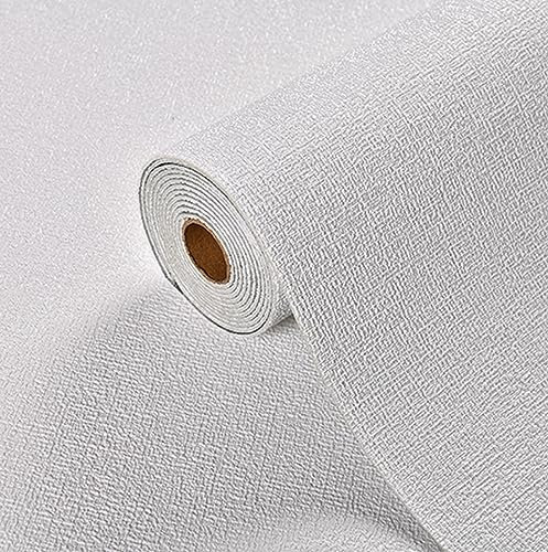 Papier peint autocollant de couleur unie imperméable 3D gaufré motif lin blanc