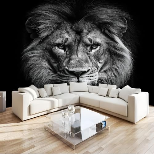 Fototapete Tier Schwarzer Löwe Vlies Tapeten 400x280 cm 3D Effekt Moderne Wandtapete Wohnzimmer Schlafzimmer Wandbilder Wand