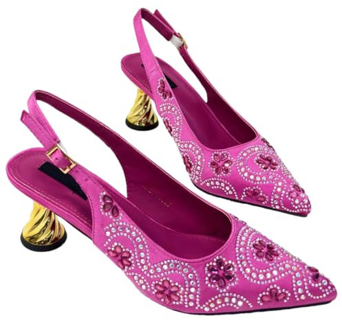 Conjunto de zapatos y bolso de mujer con tacones con diamantes de imitación para fiesta, Un par de zapatos fucsia, 42.5 EU