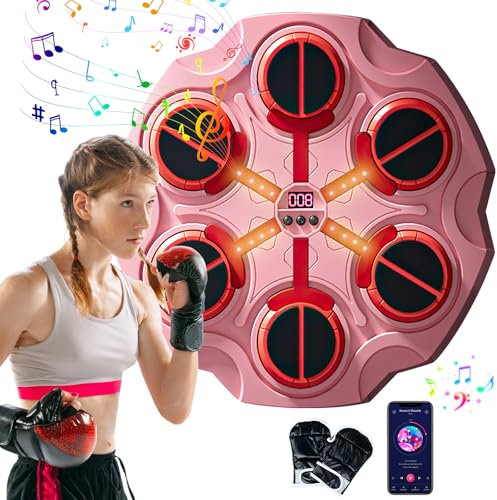 Boxmaschine für Kinder, 2024, intelligente Bluetooth-Musik-Boxmaschine, Musik-Boxmaschine, USB-Ladegerät, Wandmontage, mit 3 Geschwindigkeitsstufen, Handschuhen, kühlen Lichtern, Boxpads (Rosa)