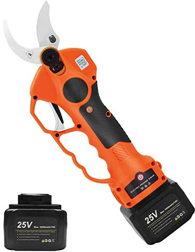 ERSINIAN Sécateur électrique Coupe-Branches, sécateur Professionnel, sécateur sans Fil 25 V Robuste avec 2 Batteries au Lithium Rechargeables de Secours, diamètre de Coupe de 40 mm (1,57 po)