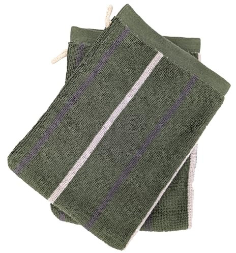 Lot de 2 Gants de Toilette 16x21 cm Bold à Rayures Vert Kaki