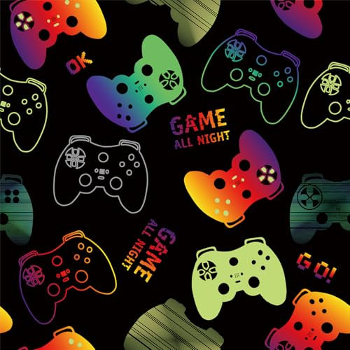 ANHUIB Gaming Wallpaper, Neon Effect Gamepad Theme, Multicolor, 44x300CM, 1.32 sq.m. Coverage, Modern Style, Waterproof Vinyl, Boys Room, Gamer Room Accessory