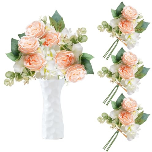 astylishome Artificial Flowers for Decoration Silk Peony and Rose Artificial Bouquet Heads Realistic Fake Plant for DIY Craft Cake Living Room Home Wedding Decoration 3821