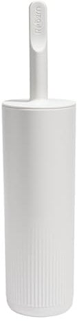 ReBorn Recycled Toilet Brush - Bathroom Toilet Bowl Brush & Holder - Anti Drip 360° Hourglass Brush Head - Closed Fit Storage Cover - Replaceable Heads - Made in Britain (Stone)