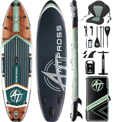 Inflatable Paddle Board, (SUP) für Erwachsene mit 450 lbs Tragfähigkeit extra breiter Rutschfester und Stabiler Plattform,Kajak Sitz Premium Accessoires Rucksack,geeignet für Yoga,Angeln Green