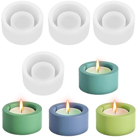 GD HUA 4 Stück Kerzenhalter-Form, Silikonform Teelichthalter, Beton Kerzenleuchter Einzelnes Löchern, Silikon Giessform für DIY Zement Kerzenhalter Herstellung, Heimdekor, Teelichthalterm