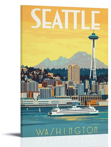ouweri Seattle Washington United States Vintage-Reise-Poster, Bild, Druck, Wandkunst, Gemälde, Leinwand, Kunstwerke, Idee, Raum, ästhetisch, 60 x 90 cm