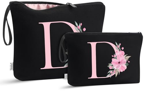 Vavabox Kulturbeutel-Set, Geburtstagsgeschenke für Frauen, Reise-Kulturbeutel mit Griff, 2-teilig, Schwarz (D)