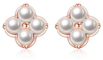 PHNIBIRD Boucle d'oreille perle en argent sterling 925 boucle d'oreille fleur or rose bijoux femme cadeau femme saint valentin (06-Perle)