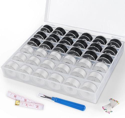36 Stück Nähmaschine Spulen Set mit Nähgarn, Nähspulen Bobbin Thread, Vorgefertigte Spulenset aus Kunststoff, Spulen für Nähmaschine, Größe A, Schwarz & Weiß