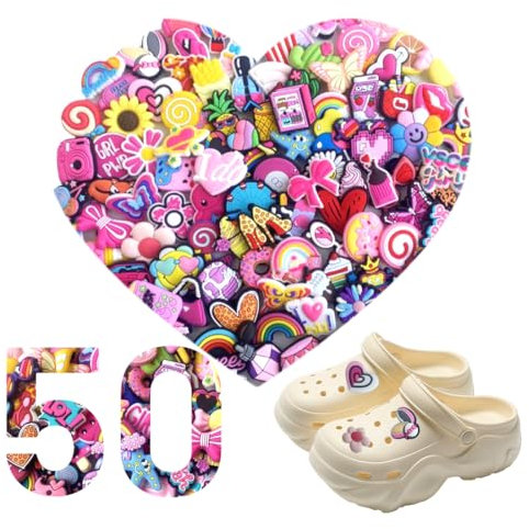 XYTAHDM 50pcs Charme Chaussure,Accessoire Chaussure en PVC,Décorations de Chaussures Roses,Pins pour Crocs,pour Garçons,Filles,Hommes,Femmes,Cadeaux de D'anniversaire