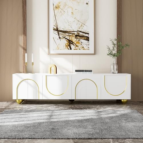Meuble TV Design Moderne - Console Élégante Longue avec 2 Grandes Armoires de Rangement, Bureau Média sous Télévision pour Salon et Chambre (Blanc 1)