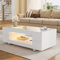 Tables Basses Rectangle, Moderne Table de Salon avec Lumière LED et Verre Transparent, Rangement Ouvert, Table d'appoint pour Salon, Chambre, 100x50x35cm, Blanc