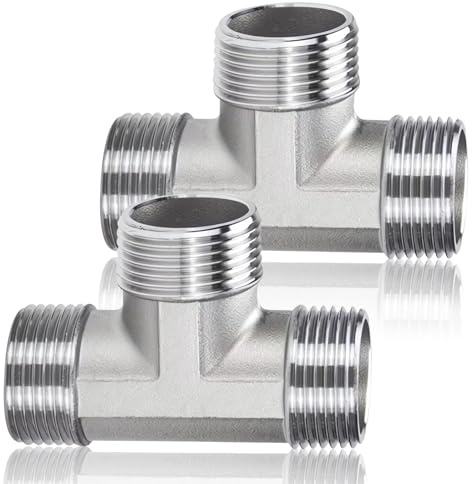 2 pezzi in acciaio inox a T connettore acqua 1/2 pollici, connettore a T a forma di T, connettore filettatura esterna, distributore a 3 vie, valvola di commutazione a 3 vie, raccordi per tubi per