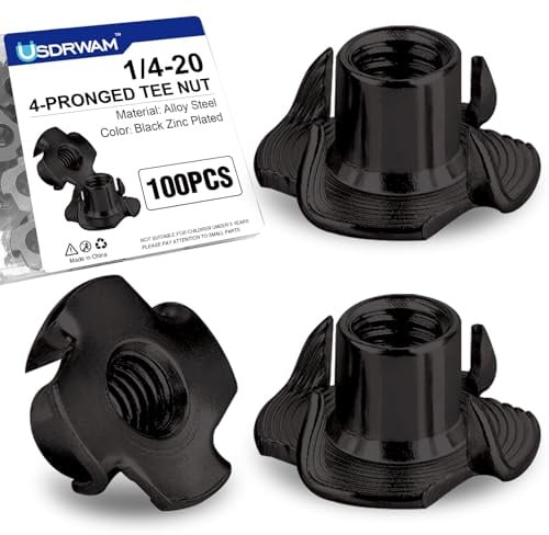 100PCS 1/4-20 T Nuts for Wood, Carbon Steel 4-Prong Tee Nuts
