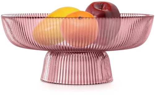 Xeiwagoo Glass Fruit Bowl,Large Glass Decorative Bowl,Decorative Pedestal Basket for Table Décor,Fruit Basket for Kitchen Counter Decor (Pink)