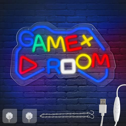 Scritte Neon LED Gaming Insegna Luminosa LED Personalizzata Alimentazione USB Luce da Parete per la Stanza da Gioco, Decorazione per Gamer, Regali per Ragazzi, GAME ROOM A