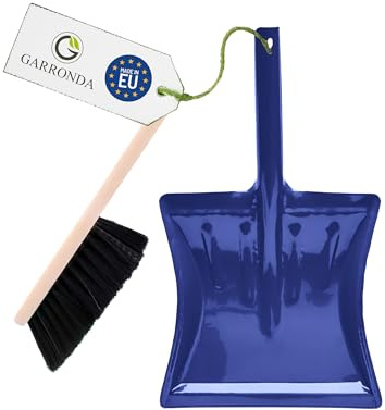 Garronda Kehrschaufel Set mit komplett aus Metall gefertigter Schaufel und Handfeger aus Holz und Synthetik Kehrbesen für Haushalt GD-0172 (Schwarz + Blau)
