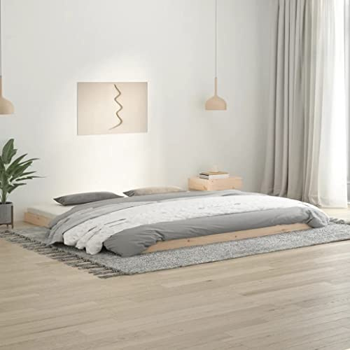 Ziaphsol Massivholzbett 200x200 cm Kiefer, unbehandelt, Robustes Bettgestell mit Sperrholzlatten, stabiles Holzbett für Schlafzimmer, modernes Design, langlebige Möbel