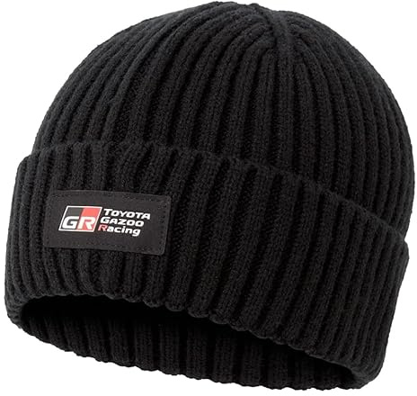 Toyota Gazoo Racing Offizielle schwarze gerippte Strickmütze, GR Racing Kollektion, Winter-Kopfbedeckung, Unisex-Sport-Accessoire