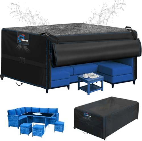 SIRUITON 242x125x90cm Garden Furniture Covers Waterproof Flip-Open Design | 500D Heavy Duty RipProof Large Patio Furniture Set Cover,Patio Garden Table Cover,with Zipper,Windproof & UV Resistant