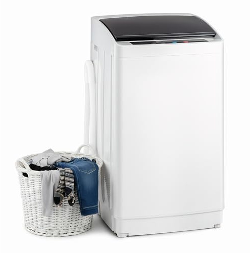 ROVSUN Waschmaschine Toplader 5KG, Toplader Waschmaschine Kleine Waschmaschine mit 8 Waschprogramm & 5 Wasserstände, 24H-Timer, 60-70 dB, Kleine Waschmaschine 51× 47× 87 cm