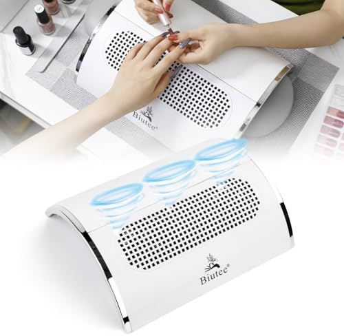 Biutee Aspirador de Polvo de Uñas Profesional 40W, Extractor de Polvo con 3 Ventiladores, 2 Bolsas de Recolección, Potente y Silencioso para Manicura y Pedicura, Hogar y Salón